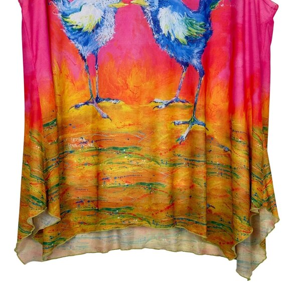 Leoma Lovegrove XL Sleeveless Tunic Top Birds Artwork Embellished Studded Pink - Picture 10 of 11